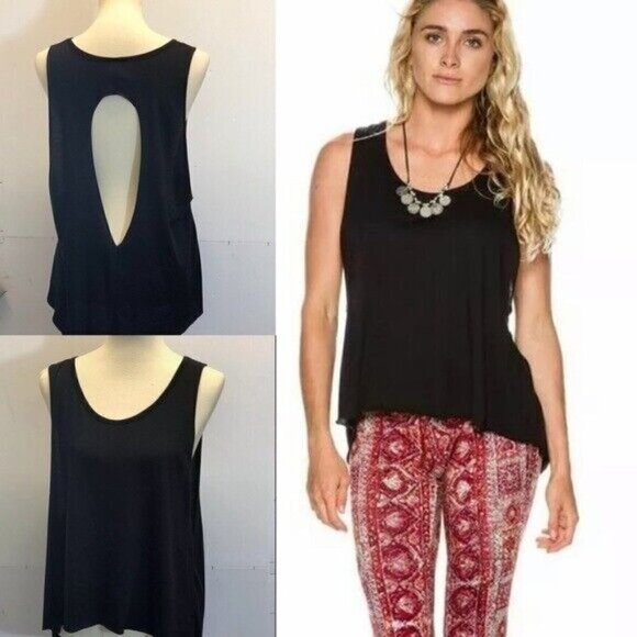 Swell Women’s Black Tee Work it Cut Out Muscle Tank Top NWOT - Picture 1 of 11